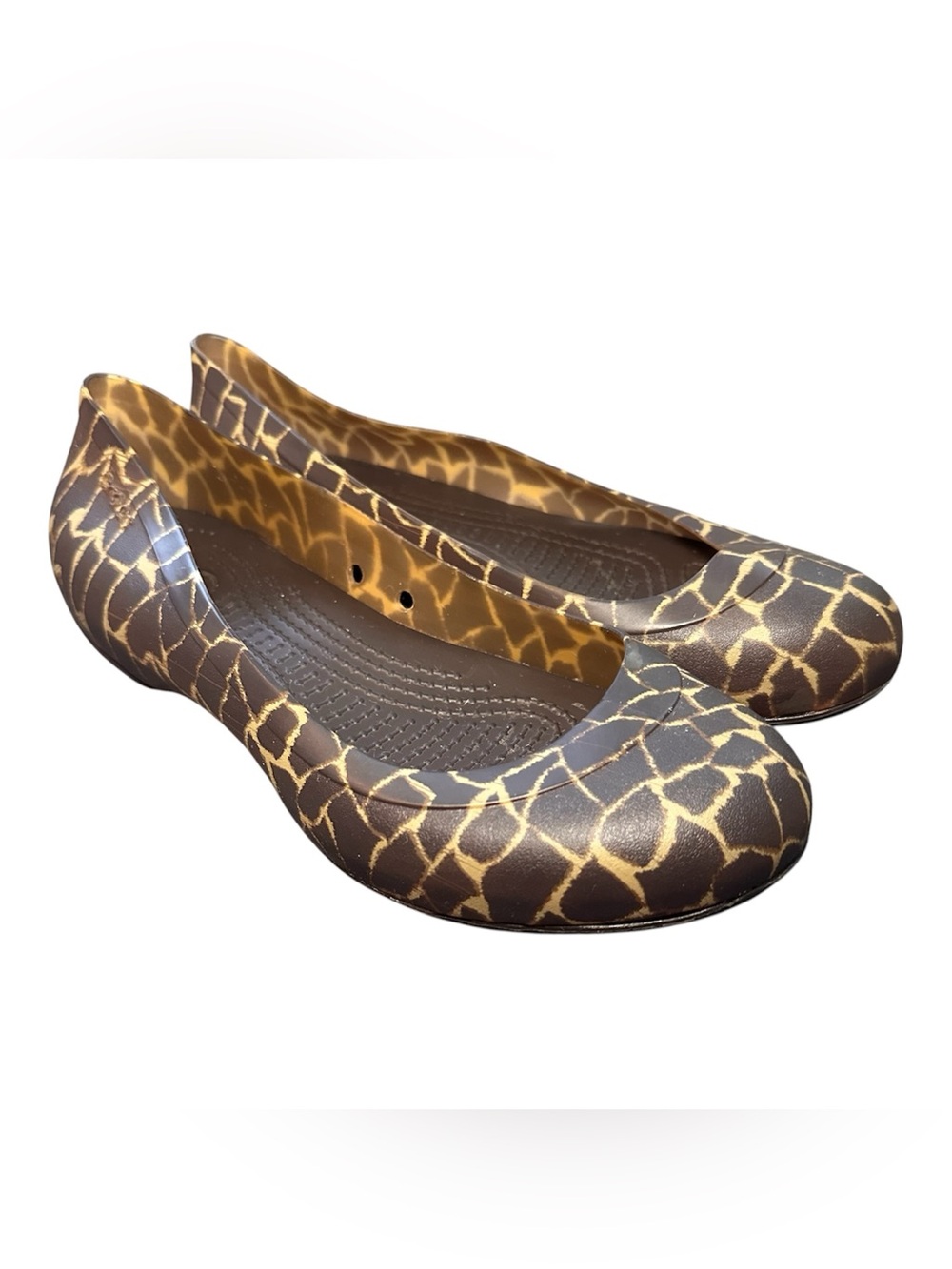 Crocs Carlisa Giraffe Print Brown Flats Women’s Size 8 Animal Print Slip On